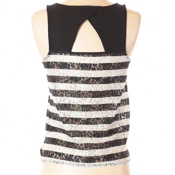 Express Sleeveless Floral Lace Black & White Striped Emo Tank Top - Picture 2 of 7